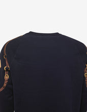 Load image into Gallery viewer, Navy Blue Silk Overlay Horse Graphic Sweatshirt -
